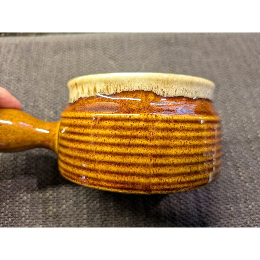 Vintage Mid-Century Stoneware Soup Bowls‎ Brown Drip Glaze Set USA